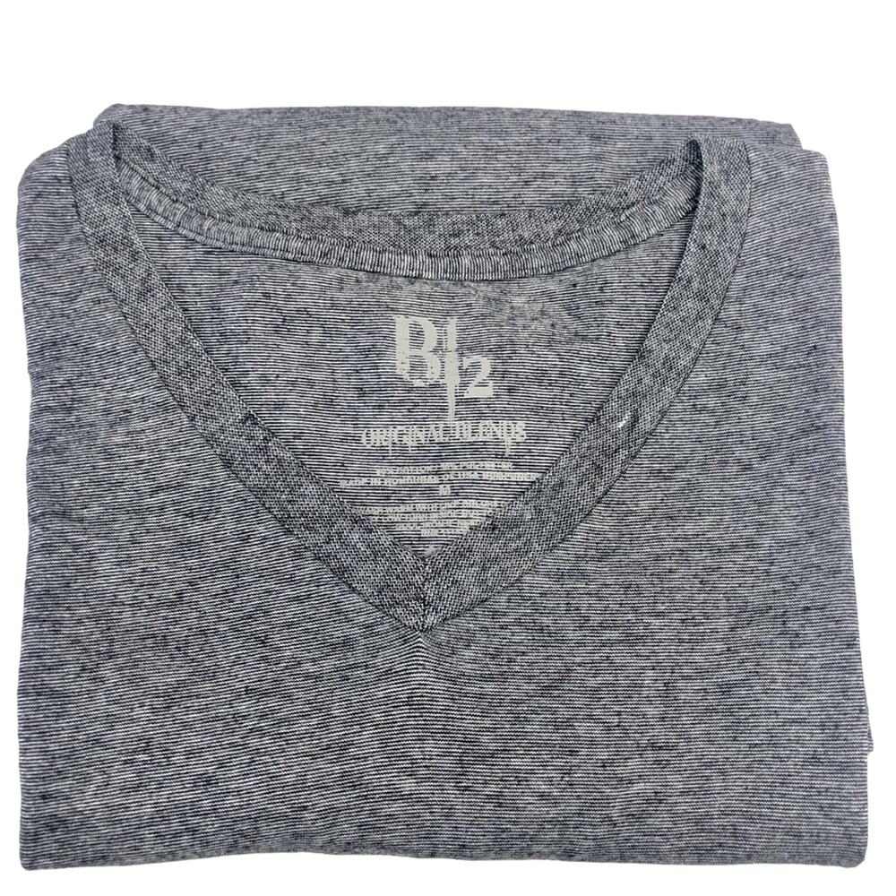 Men's B2 Original Blends Charcoal Black White Slub Knit V Neck T Shirt - Picture 15 of 16